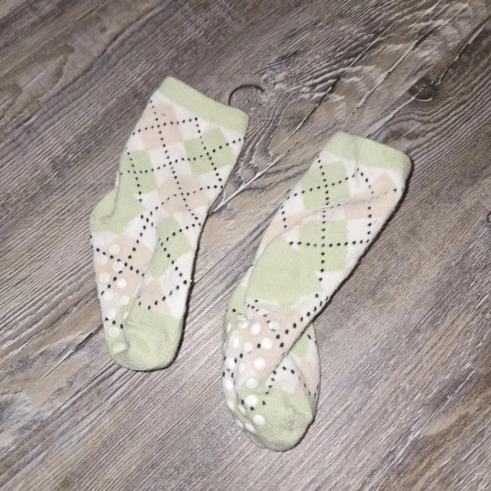 Green and Cream Baby Socks Golf Socks 2-3T